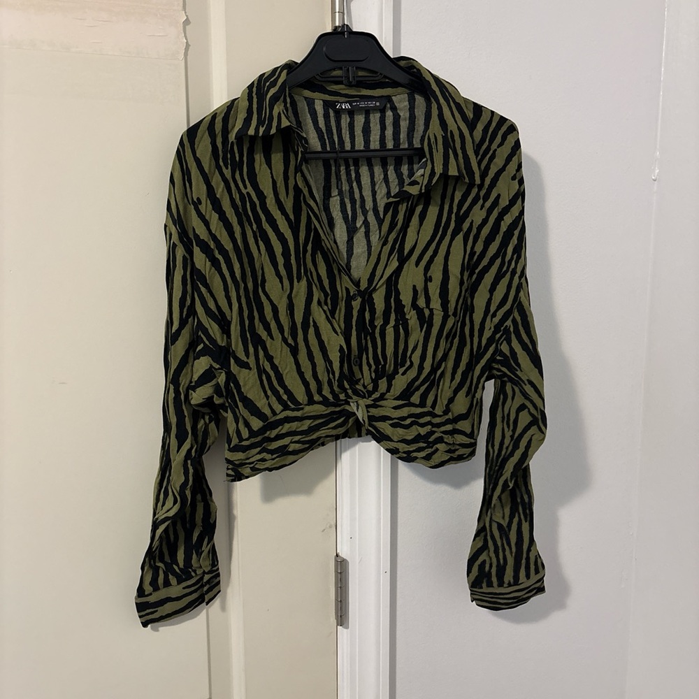 Zara Olive and Black Zebra Print Blouse